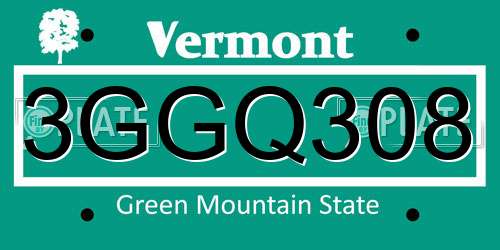 3GGQ308 Vermont License Plate