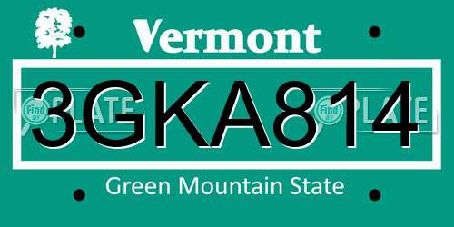 3GKA814 Vermont License Plate