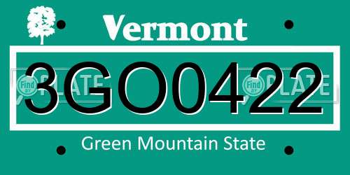 3GO0422 Vermont License Plate
