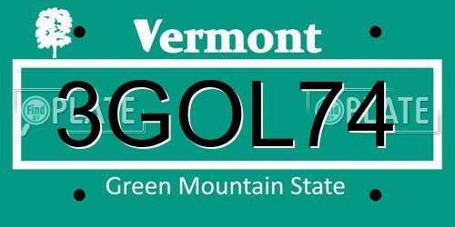 3GOL74 Vermont License Plate