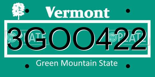 3GOO422 Vermont License Plate
