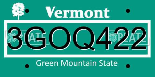 3GOQ422 Vermont License Plate