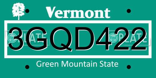 3GQD422 Vermont License Plate