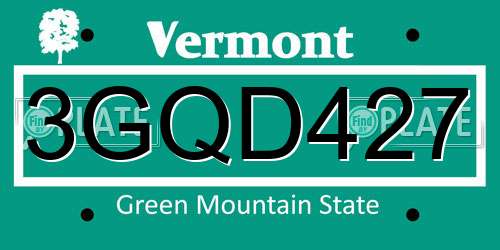 3GQD427 Vermont License Plate