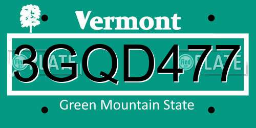 3GQD477 Vermont License Plate