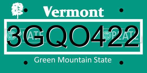 3GQO422 Vermont License Plate