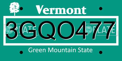 3GQO477 Vermont License Plate