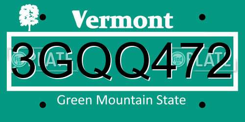 3GQQ472 Vermont License Plate