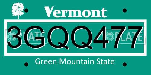 3GQQ477 Vermont License Plate