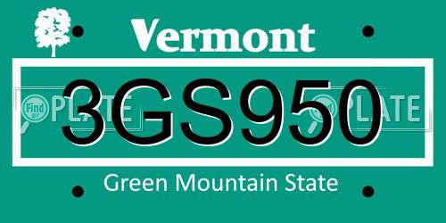 3GS950 Vermont License Plate
