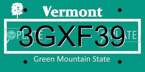 3GXF39 Vermont License Plate