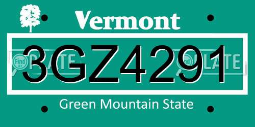 3GZ4291 Vermont License Plate