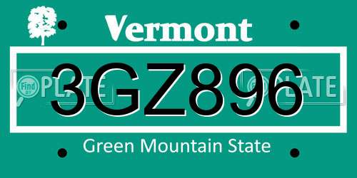 3GZ896 Vermont License Plate