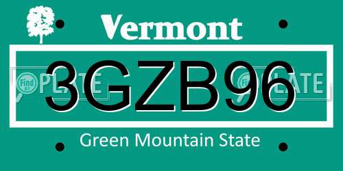3GZB96 Vermont License Plate