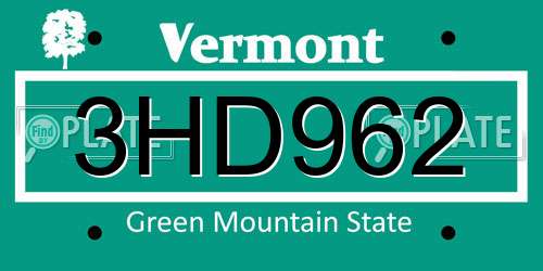 3HD962 Vermont License Plate