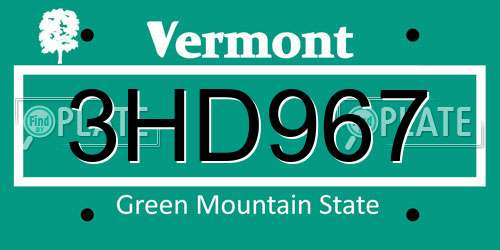 3HD967 Vermont License Plate