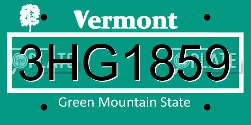 3HG1859 Vermont License Plate