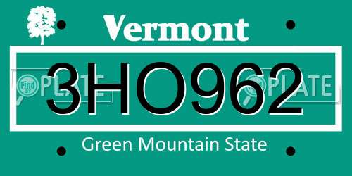 3HO962 Vermont License Plate