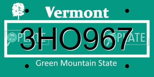 3HO967 Vermont License Plate