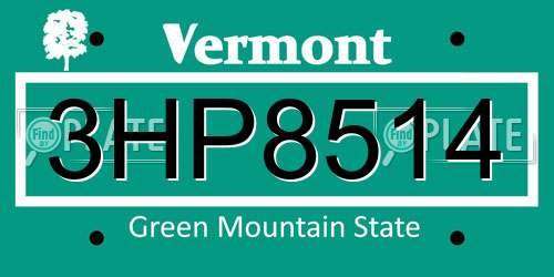 3HP8514 Vermont License Plate