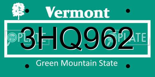 3HQ962 Vermont License Plate