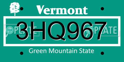 3HQ967 Vermont License Plate