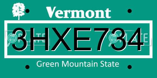 3HXE734 Vermont License Plate