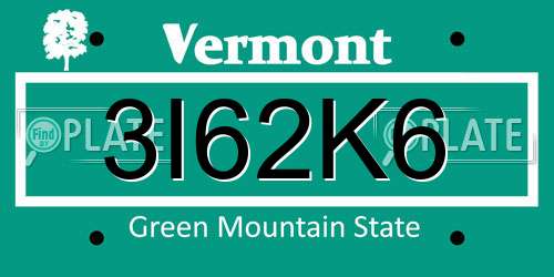 3I62K6 Vermont License Plate