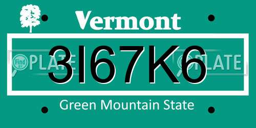 3I67K6 Vermont License Plate