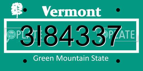 3I84337 Vermont License Plate