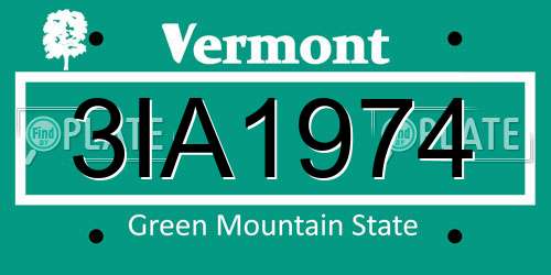 3IA1974 Vermont License Plate