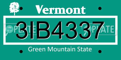 3IB4337 Vermont License Plate