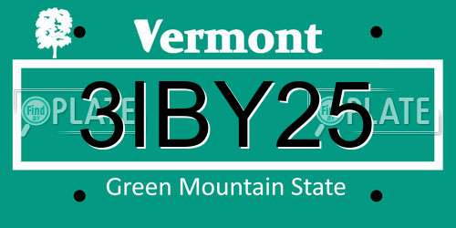 3IBY25 Vermont License Plate