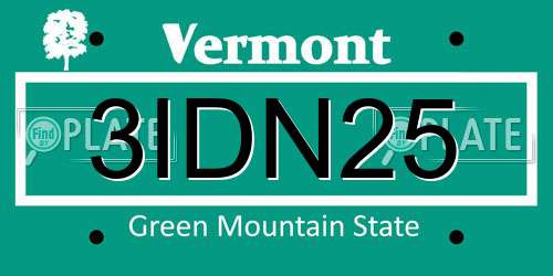 3IDN25 Vermont License Plate