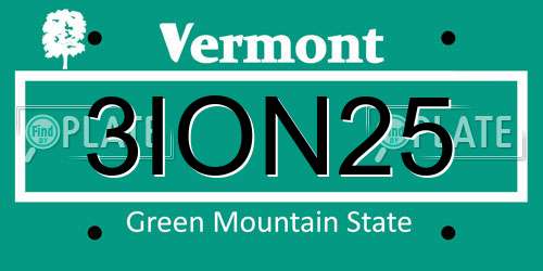 3ION25 Vermont License Plate