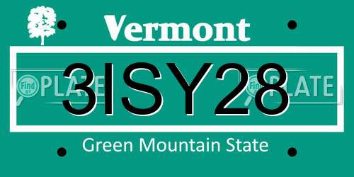 3ISY28 Vermont License Plate