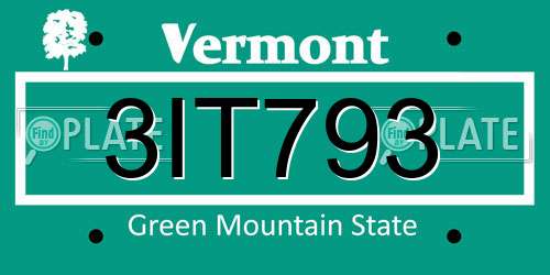 3IT793 Vermont License Plate