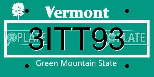 3ITT93 Vermont License Plate