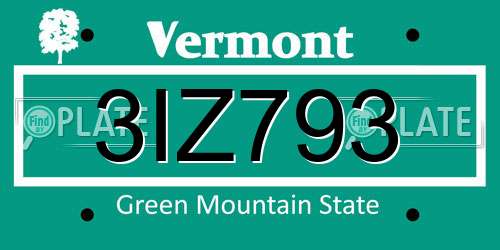 3IZ793 Vermont License Plate