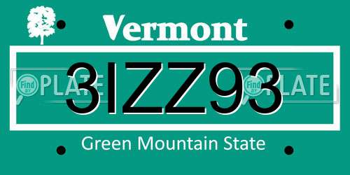 3IZZ93 Vermont License Plate