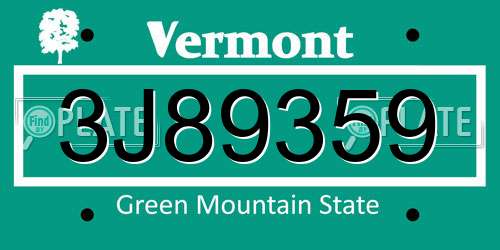 3J89359 Vermont License Plate