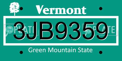 3JB9359 Vermont License Plate