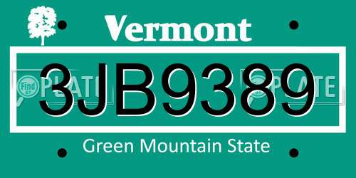 3JB9389 Vermont License Plate