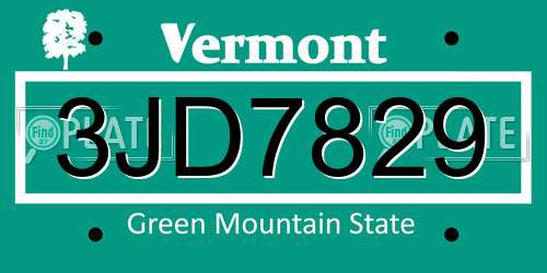3JD7829 Vermont License Plate