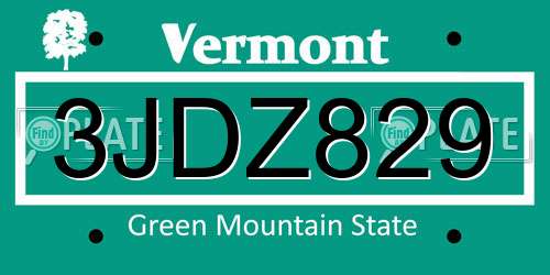 3JDZ829 Vermont License Plate