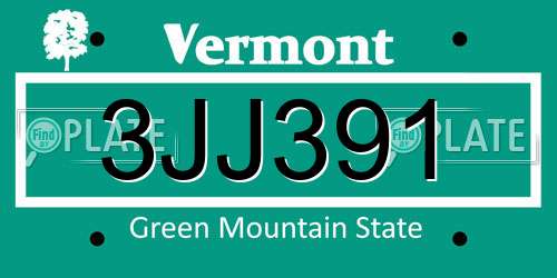 3JJ391 Vermont License Plate