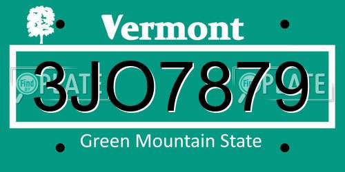 3JO7879 Vermont License Plate