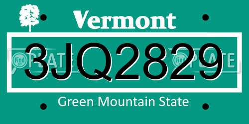 3JQ2829 Vermont License Plate
