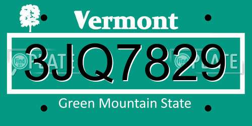 3JQ7829 Vermont License Plate