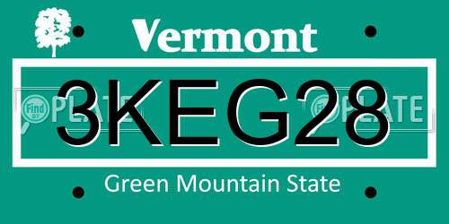 3KEG28 Vermont License Plate